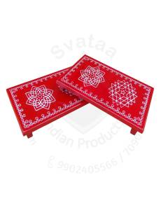 Festive - Peetam Chowki - 6x9 Inches - Set of 2 - Rectangle - Red Color | Design - Aishwarya Chakram and Hridaya Kamalam
