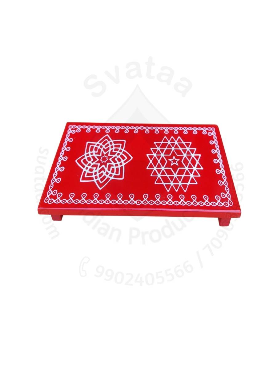 Festive - Peetam Chowki - 6x9 Inches - Single- Rectangle - Red Color | Design - Aishwarya Chakram and Hridaya Kamalam Festive - Peetam Chowki - 6x9 Inches - Single- Rectangle - Red Color | Design - Aishwarya Chakram and Hridaya Kamalam
