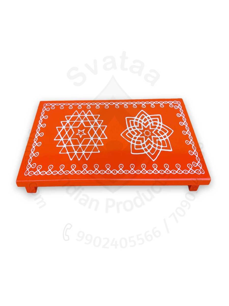 Festive - Pooja Peetam / Chowki - Medium Rectangle - Set of 2 - Orange Color - 6x3 inch