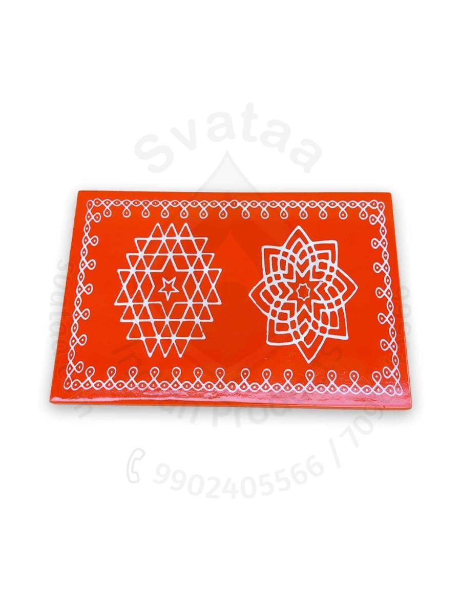 Festive - Pooja Peetam / Chowki - Medium Rectangle - Set of 2 - Orange Color - 6x3 inch