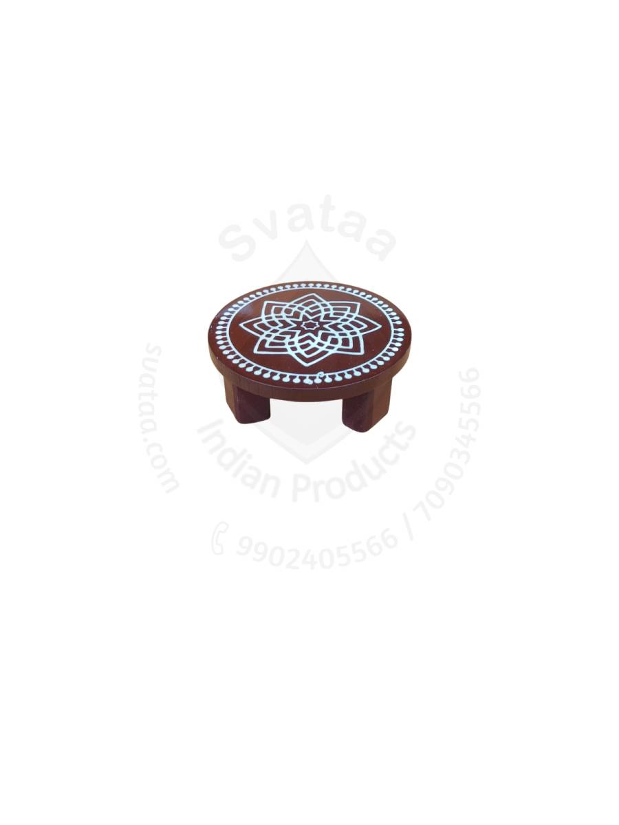 Festive - Peetam Chowki - 4x4 Inches - Single - Round - Coffee Color | Design - Hridaya Kamalam Festive - Peetam Chowki - 4x4 Inches - Single - Round - Coffee Color | Design - Hridaya Kamalam