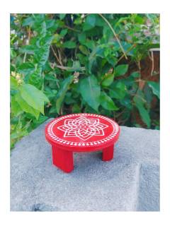 Festive - Peetam Chowki - 4x4 Inches - Single - Round - Red Color | Design - Hridaya Kamalam