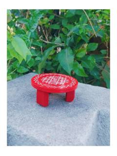 Festive - Peetam Chowki - 4x4 Inches - Set of 2 - Round - Red Color | Design - Aishwarya Chakram