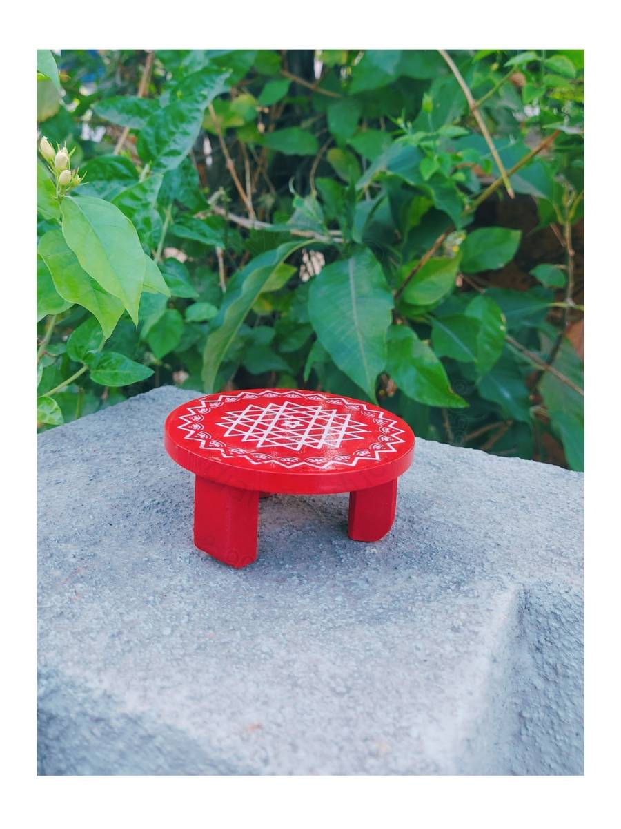 Festive - Peetam Chowki - 4x4 Inches - Single - Round - Red Color | Design - Aishwarya Chakram Festive - Peetam Chowki - 4x4 Inches - Single - Round - Red Color | Design - Aishwarya Chakram