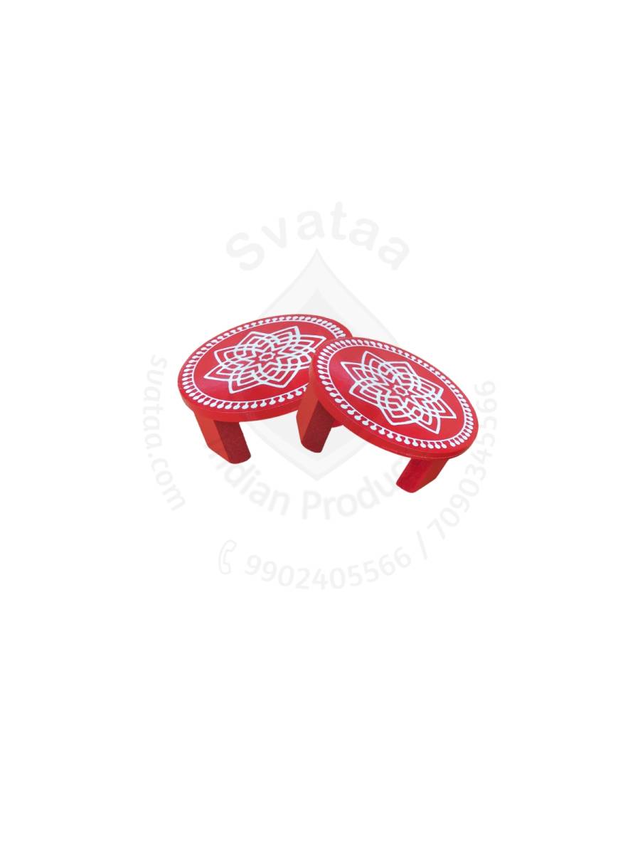 Festive - Peetam Chowki - 4x4 Inches - Set of 2 - Round - Red Color | Design - Hridaya Kamalam Festive - Peetam Chowki - 4x4 Inches - Set of 2 - Round - Red Color | Design - Hridaya Kamalam