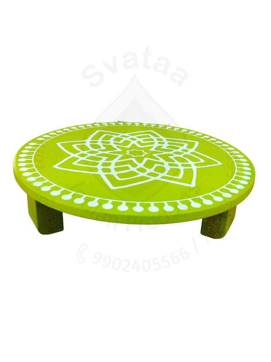 Festive - Peetam Chowki - 10x10 Inches - Single - Round - Green Color | Design - Hridaya Kamalam
