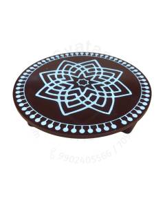 Festive - Peetam Chowki - 10x10 Inches - Single - Round - Orange Color | Design - Hridaya Kamalam
