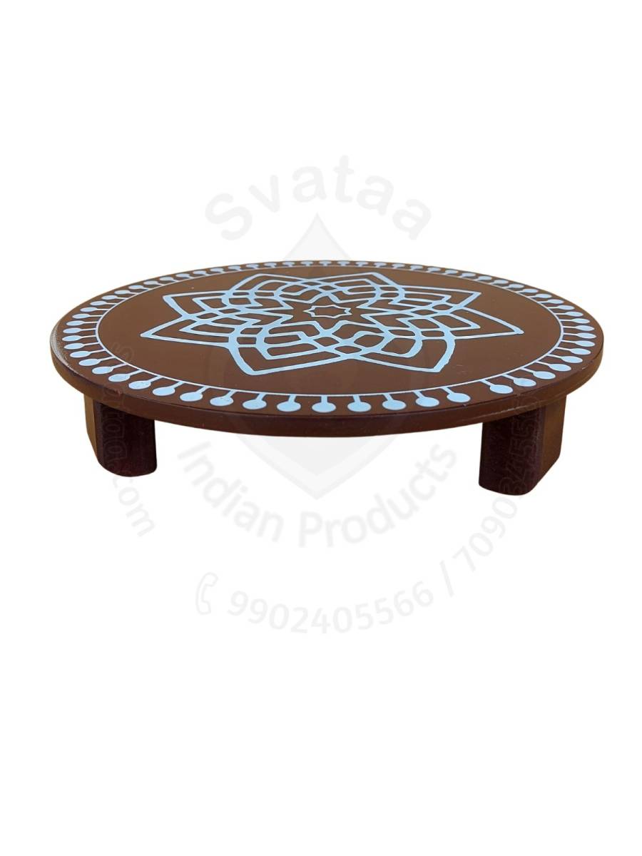 Festive - Peetam Chowki - 10x10 Inches - Single - Round - Orange Color | Design - Hridaya Kamalam
