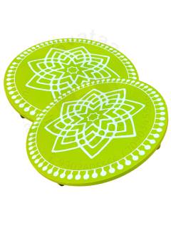 Festive - Peetam Chowki - 10x10 Inches - Set of 2 - Round - Green Color | Design - Hridaya Kamalam
