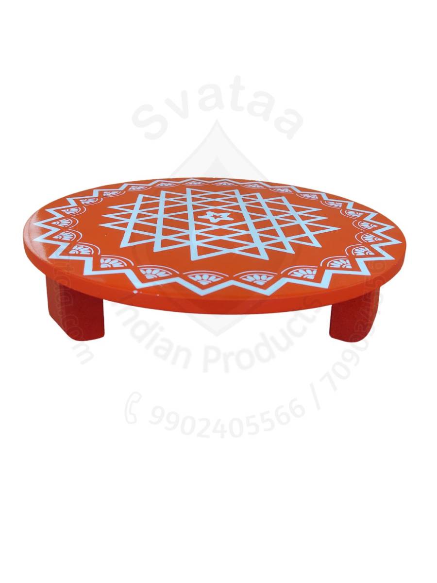 Festive - Peetam Chowki - 10x10 Inches - Single - Round - Orange Color | Design - Aishwarya Chakram