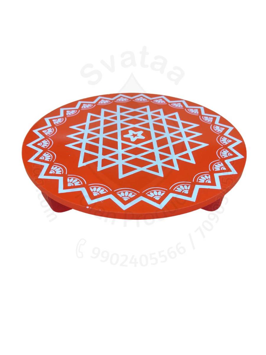 Festive - Peetam Chowki - 10x10 Inches - Single - Round - Orange Color | Design - Aishwarya Chakram