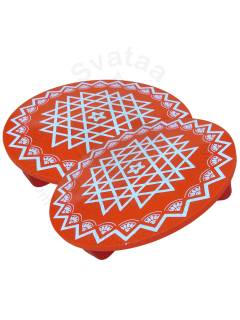 Festive - Peetam Chowki - 10x10 Inches - Set of 2 - Round - Orange Color | Design - Aishwarya Chakram
