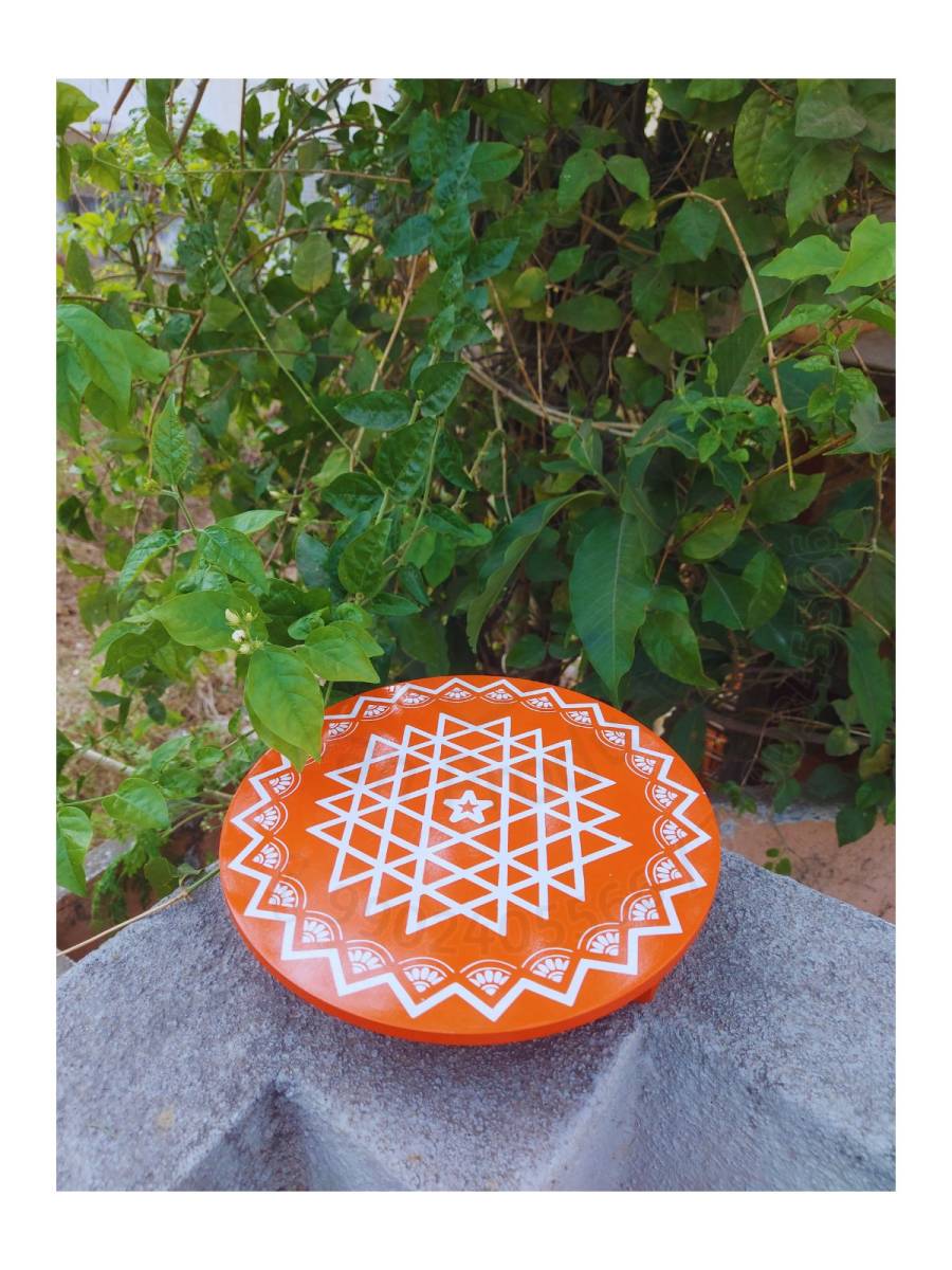 Festive - Peetam Chowki - 10x10 Inches - Single - Round - Orange Color | Design - Aishwarya Chakram