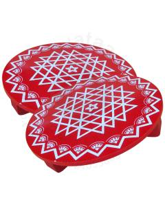 Festive - Peetam Chowki - 10x10 Inches - Set of 2 - Round - Red Color | Design - Aishwarya Chakram
