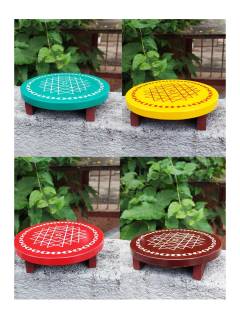 Festive - Wooden Rangoli Puja Peetam - Round - Assorted - Single - 6 inch
