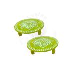 Festive - Peetam Chowki - 8x8 Inches - Set of 2 - Round - Green Color | Design - Hridaya Kamalam
