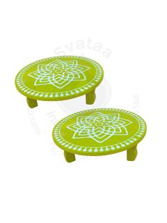 Festive - Peetam Chowki - 8x8 Inches - Set of 2 - Round - Green Color | Design - Hridaya Kamalam
