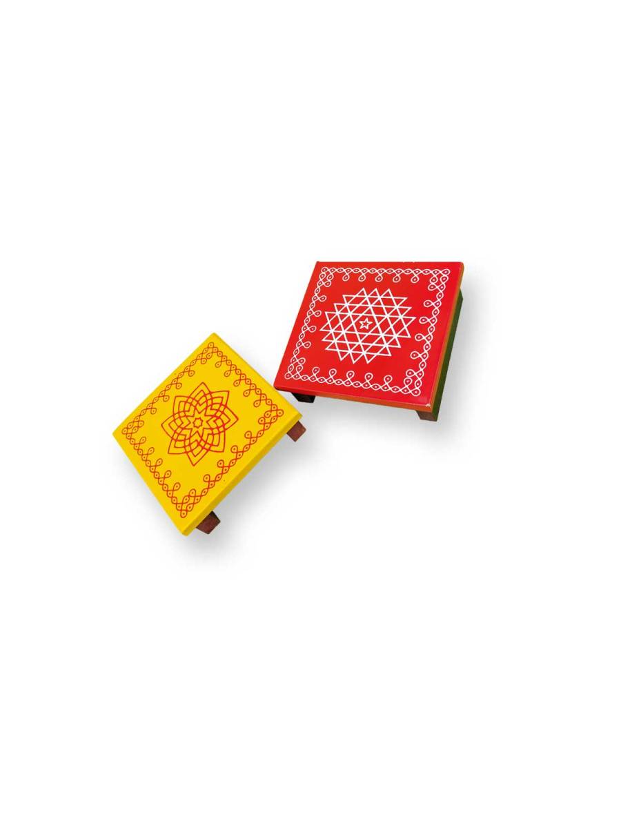 Festive - Peetam Chowki - 4x4 Inches - Set of 2 - Square - Assorted Color | Design - Aishwarya Chakram Festive - Peetam Chowki - 4x4 Inches - Set of 2 - Square - Assorted Color | Design - Aishwarya Chakram