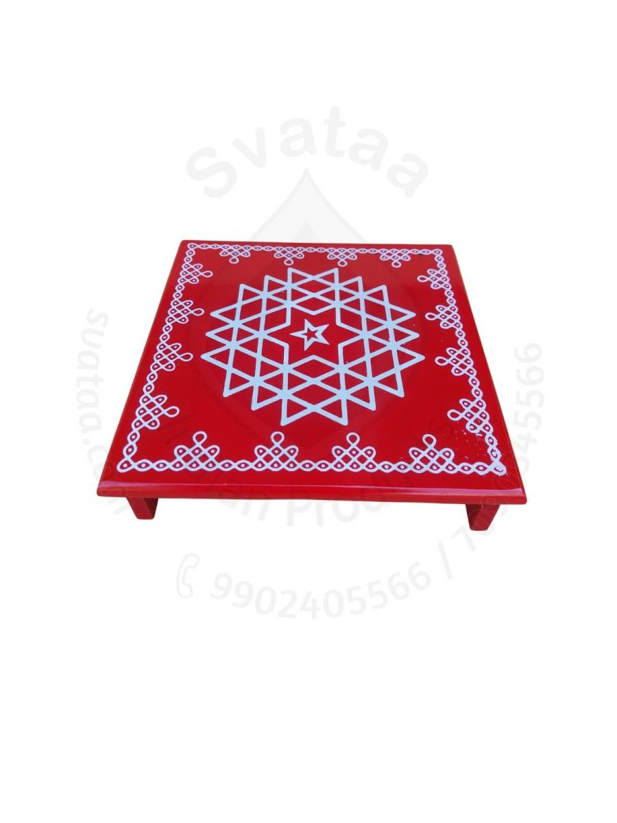 Festive - Peetam Chowki - 10x10 Inches - Single - Square - Red Color | Design - Aishwarya Chakram
