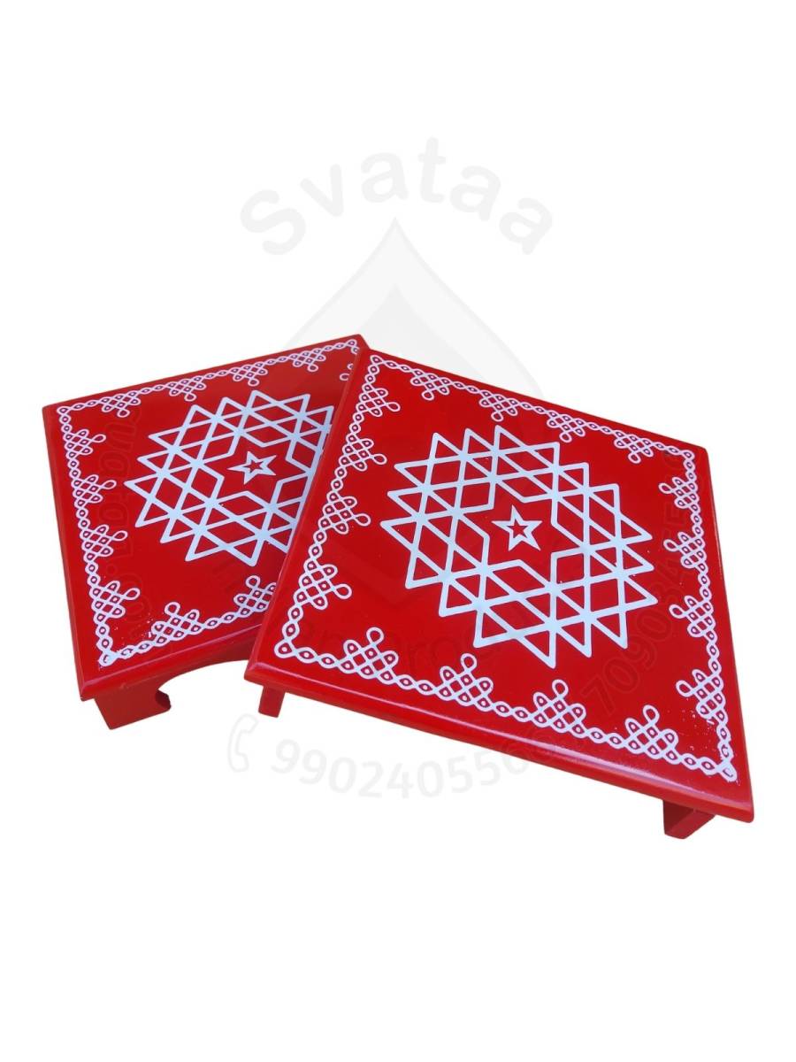 Festive - Peetam Chowki - 10x10 Inches - Set of 2 - Square - Red Color | Design - Aishwarya Chakram Festive - Peetam Chowki - 10x10 Inches - Set of 2 - Square - Red Color | Design - Aishwarya Chakram