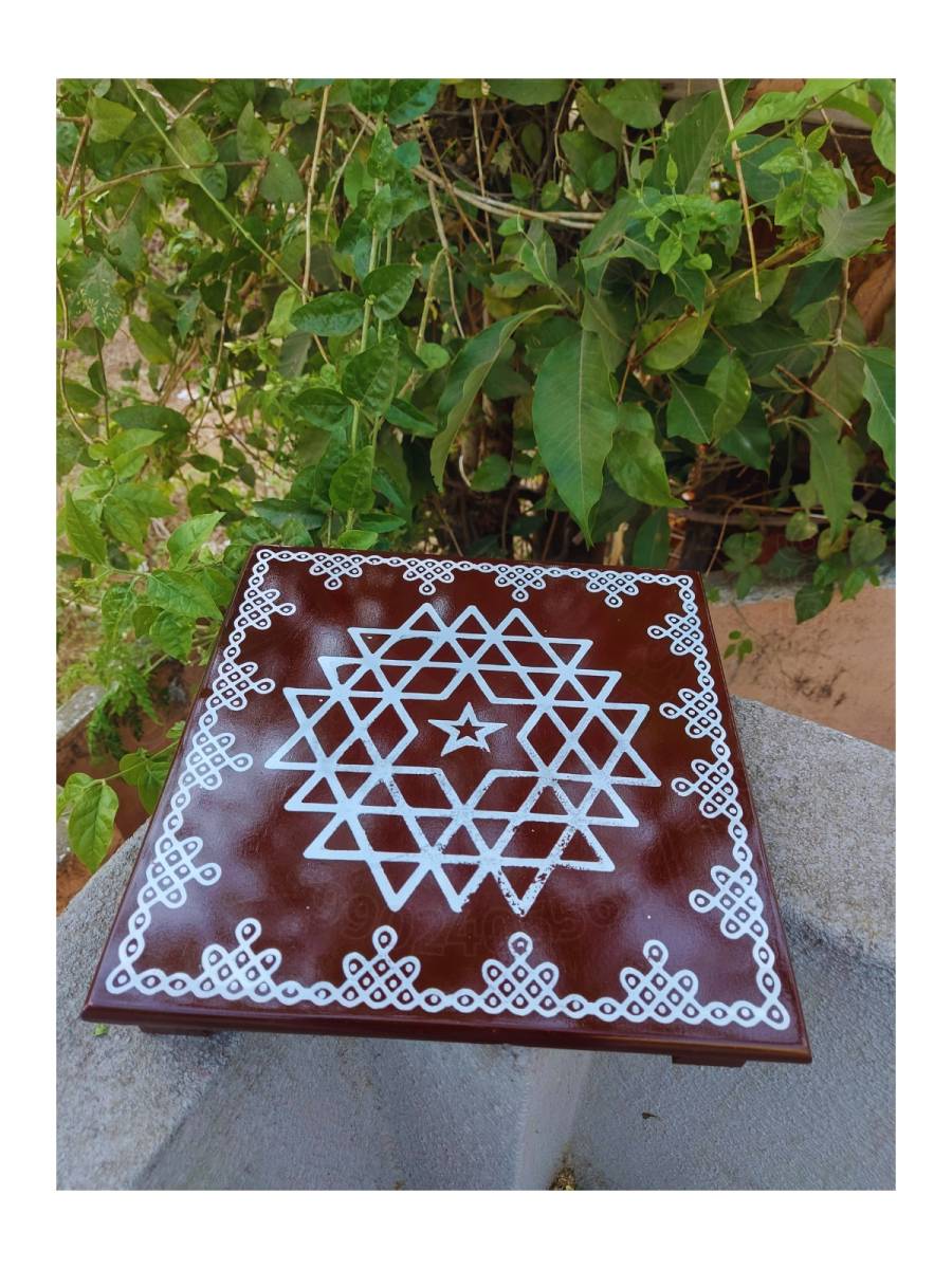 Festive - Peetam Chowki - 12x12 Inches - Single - Square - Coffee Color | Design - Aishwarya Chakram Festive - Peetam Chowki - 12x12 Inches - Single - Square - Coffee Color | Design - Aishwarya Chakram