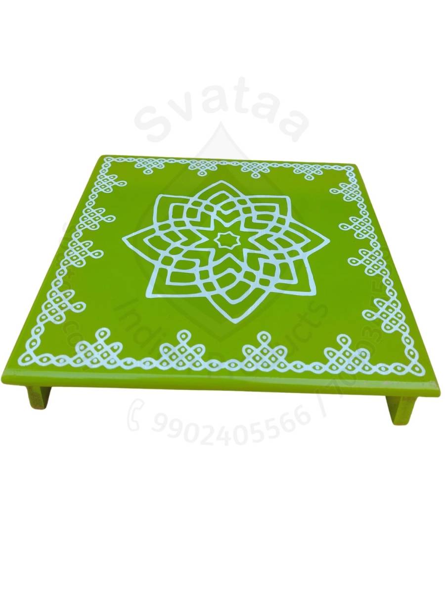 Festive - Peetam Chowki - 12x12 Inches - Single - Square - Green Color | Design - Hridaya Kamalam