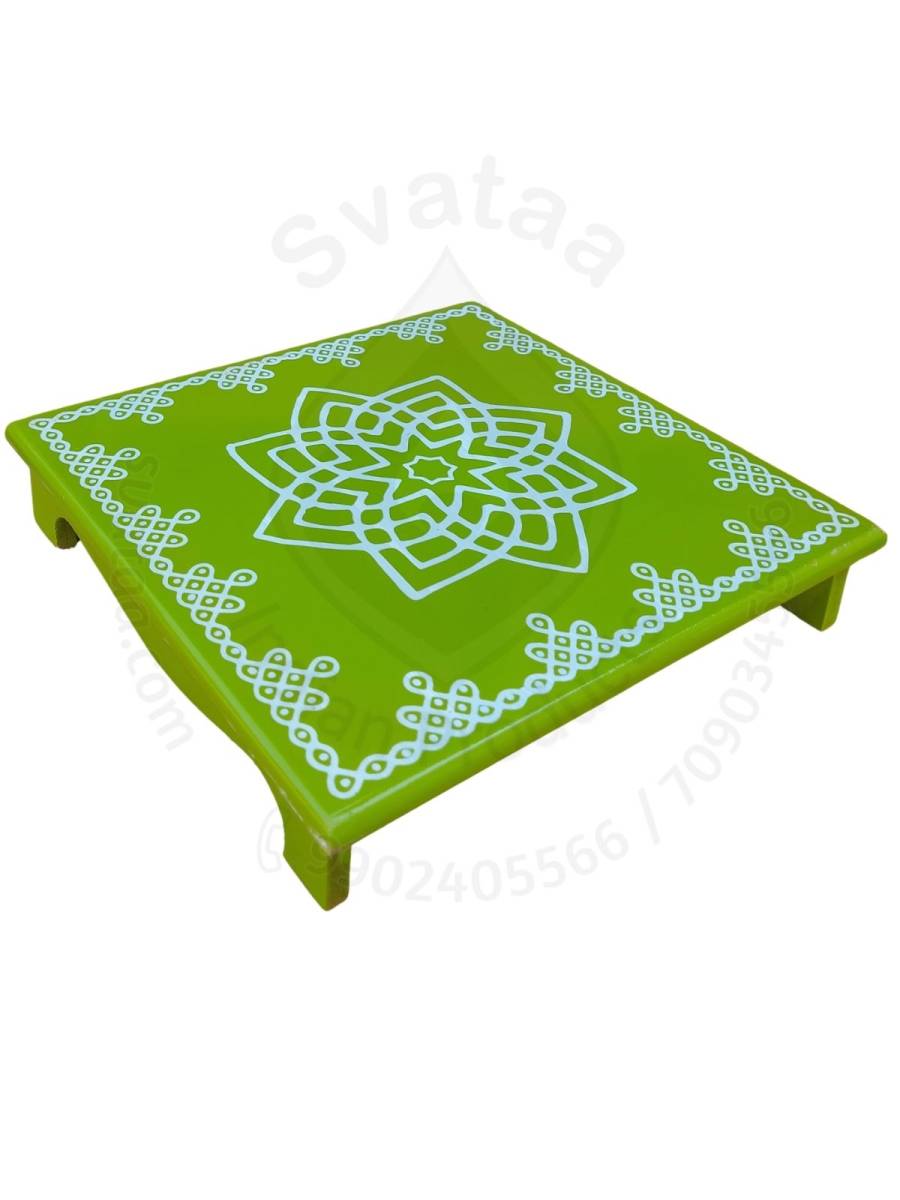 Festive - Peetam Chowki - 12x12 Inches - Single - Square - Green Color | Design - Hridaya Kamalam