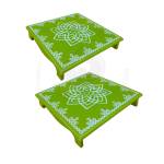 Festive - Peetam Chowki - 12x12 Inches - Set of 2 - Square - Green Color | Design - Hridaya Kamalam