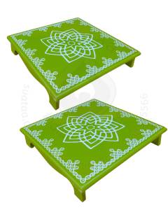 Festive - Peetam Chowki - 12x12 Inches - Set of 2 - Square - Green Color | Design - Hridaya Kamalam