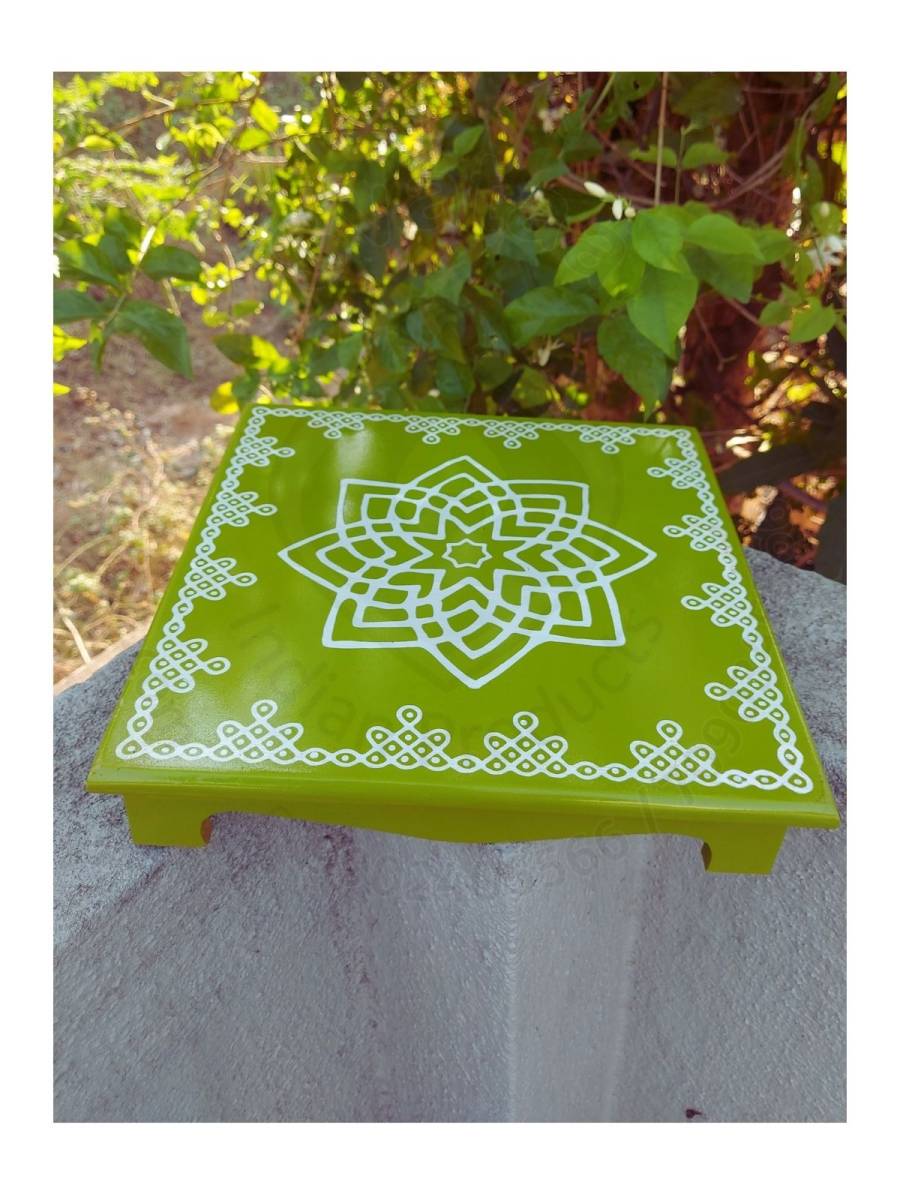 Festive - Peetam Chowki - 12x12 Inches - Set of 2 - Square - Green Color | Design - Hridaya Kamalam Festive - Peetam Chowki - 12x12 Inches - Set of 2 - Square - Green Color | Design - Hridaya Kamalam