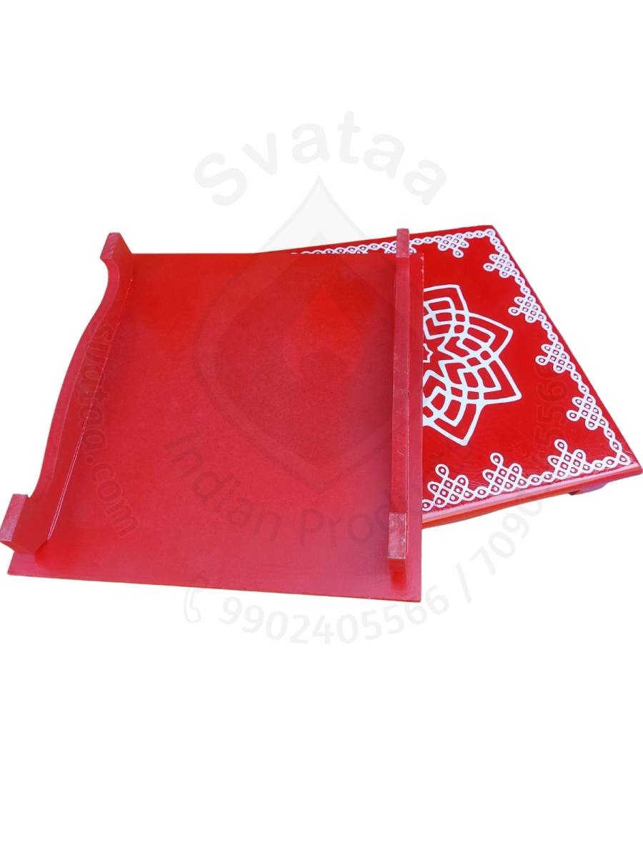 Festive - Peetam Chowki - 12x12 Inches - Set of 2 - Square - Red Color | Design - Hridaya Kamalam