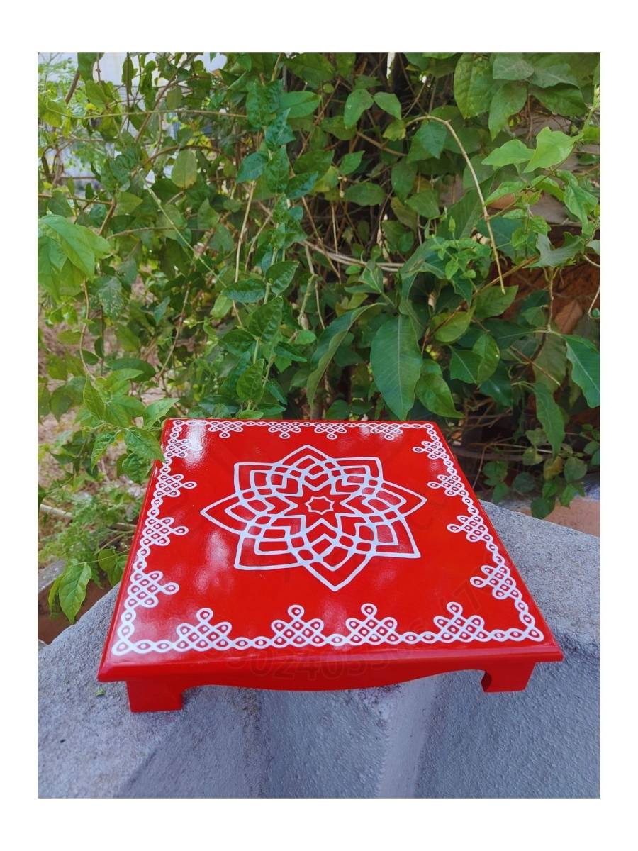 Festive - Peetam Chowki - 12x12 Inches - Set of 2 - Square - Red Color | Design - Hridaya Kamalam
