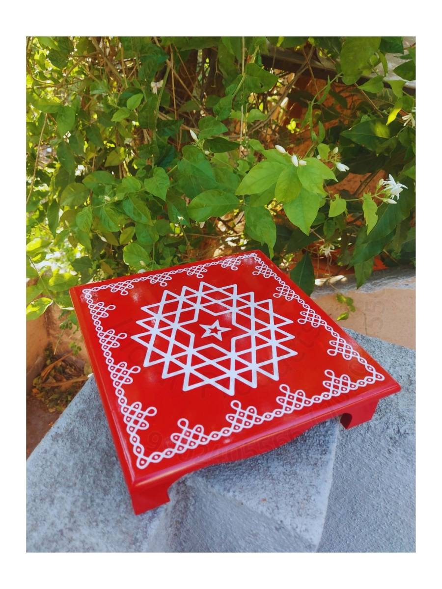 Festive - Peetam Chowki - 12x12 Inches - Set of 2 - Square - Red Color | Design - Aishwarya Chakram Festive - Peetam Chowki - 12x12 Inches - Set of 2 - Square - Red Color | Design - Aishwarya Chakram