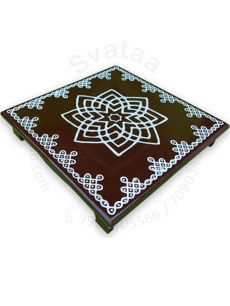 Festive - Peetam Chowki - 12x12 Inches - Single - Square - Coffee Color | Design - Hridaya Kamalam