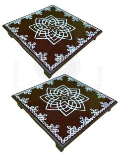 Festive - Peetam Chowki - 12x12 Inches - Set of 2 - Square - Coffee Color | Design - Hridaya Kamalam