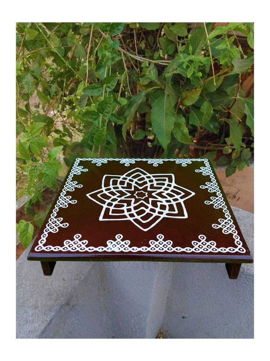 Festive - Peetam Chowki - 12x12 Inches - Set of 2 - Square - Coffee Color | Design - Hridaya Kamalam Festive - Peetam Chowki - 12x12 Inches - Set of 2 - Square - Coffee Color | Design - Hridaya Kamalam
