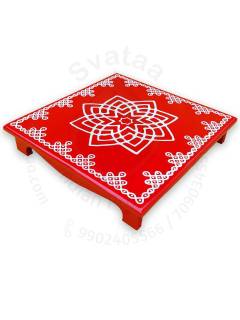 Festive - Peetam Chowki - 12x12 Inches - Single - Square - Red Color | Design - Hridaya Kamalam