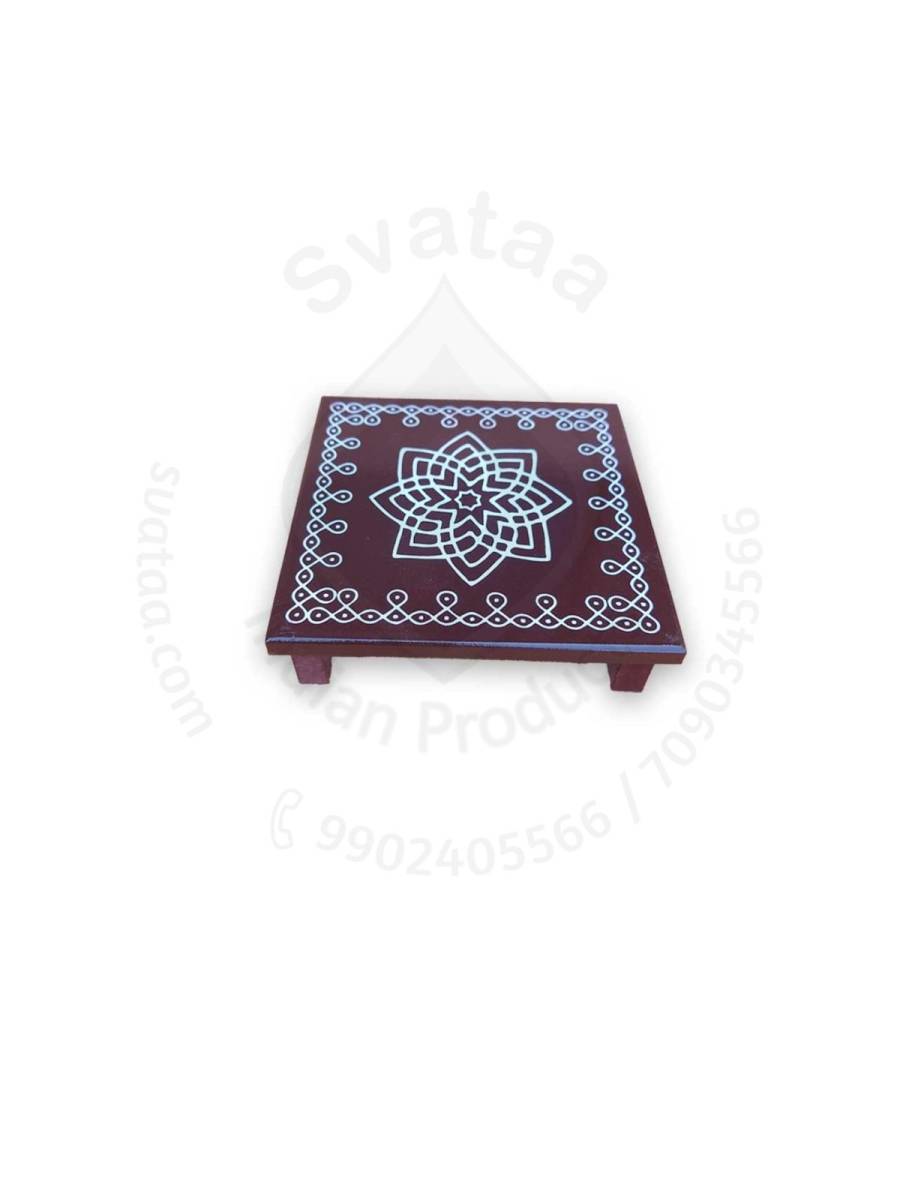 Festive - Peetam Chowki - 5x5 Inches - Set of 2 - Square - Coffee Color | Design - Hridaya Kamalam