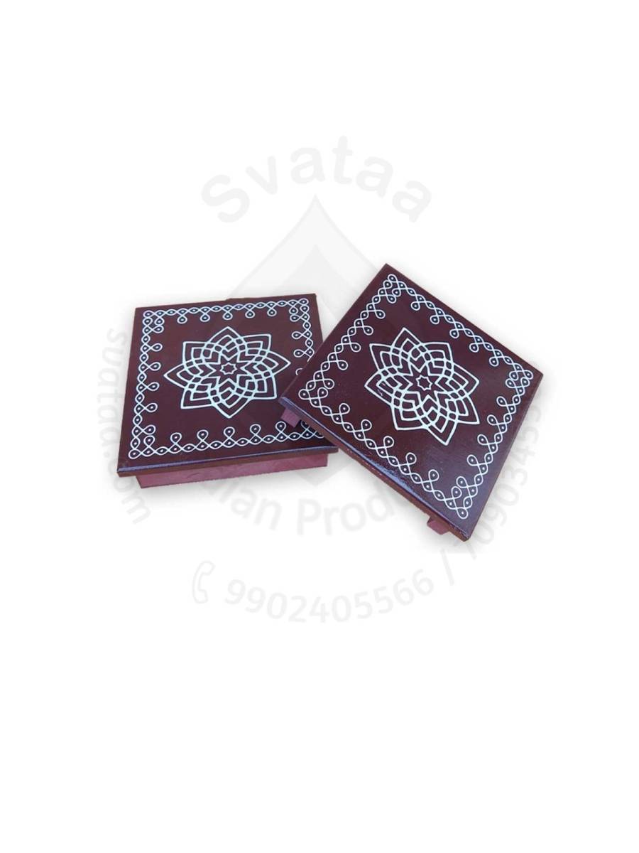 Festive - Peetam Chowki - 5x5 Inches - Set of 2 - Square - Coffee Color | Design - Hridaya Kamalam