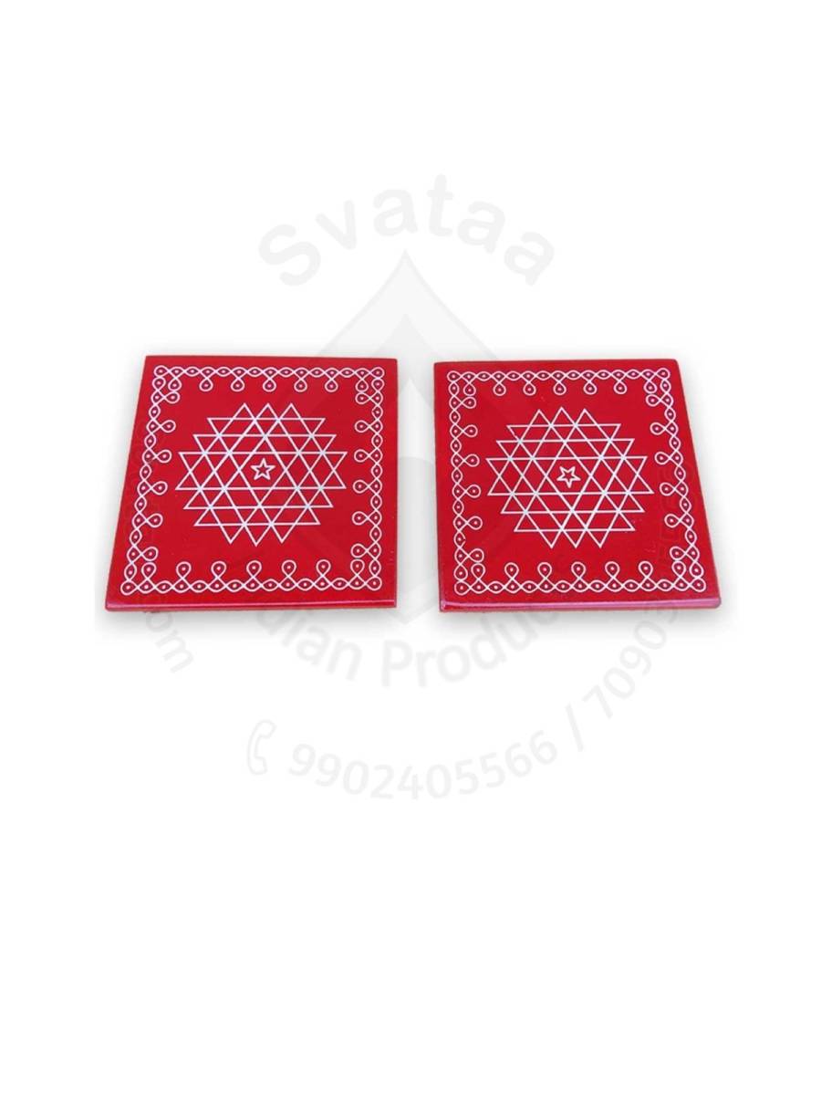 Festive - Peetam Chowki - 5x5 Inches - Set of 2 - Square - Red Color | Design - Aishwarya Chakram Festive - Peetam Chowki - 5x5 Inches - Set of 2 - Square - Red Color | Design - Aishwarya Chakram