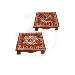 Festive - Peetam Chowki - 8x8 Inches - Set of 2 - Square - Brown Color | Design - Aishwarya Chakram