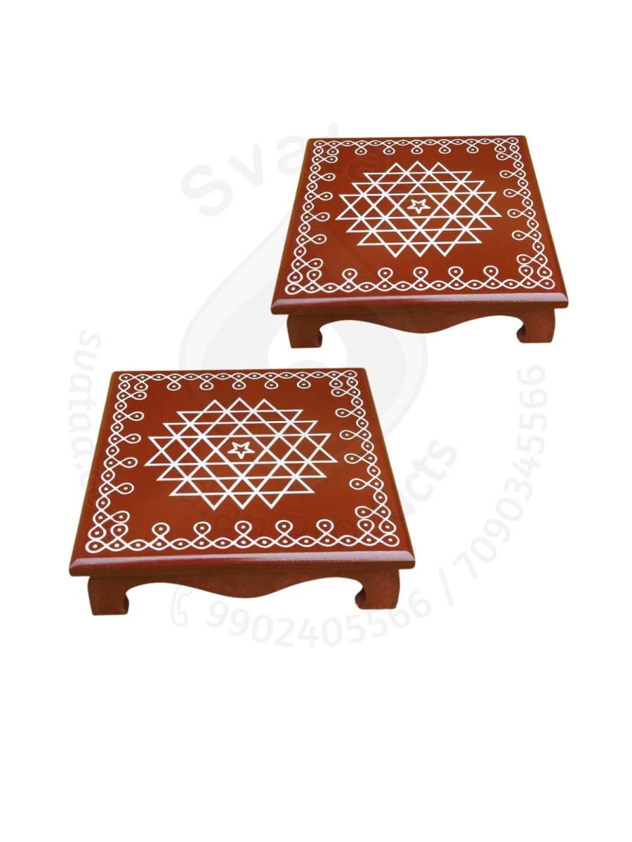 Festive - Peetam Chowki - 8x8 Inches - Set of 2 - Square - Brown Color | Design - Aishwarya Chakram