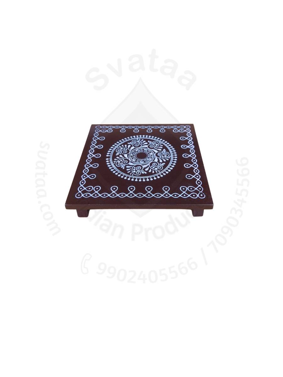 Festive - Peetam Chowki - 8x8 Inches - Single - Square - Coffee Color | Design - Rangoli Festive - Peetam Chowki - 8x8 Inches - Single - Square - Coffee Color | Design - Rangoli