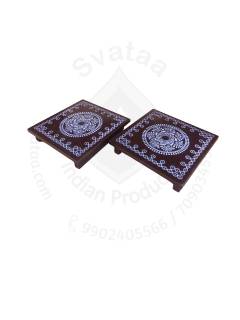 Festive - Peetam Chowki - 8x8 Inches - Set of 2 - Square - Coffee Color | Design - Rangoli