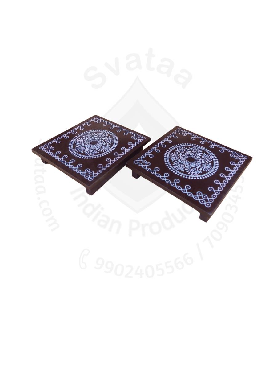 Festive - Peetam Chowki - 8x8 Inches - Set of 2 - Square - Coffee Color | Design - Rangoli