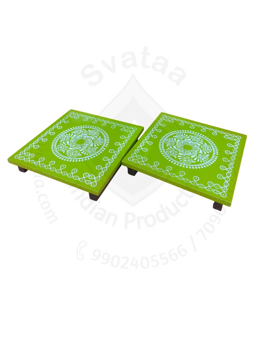 Festive - Peetam Chowki - 8x8 Inches - Set of 2 - Square - Coffee Color | Design - Rangoli Festive - Peetam Chowki - 8x8 Inches - Set of 2 - Square - Coffee Color | Design - Rangoli