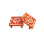 Festive - Peetam Chowki - 8x8 Inches - Set of 2 - Square - Orange Color | Design - Aishwarya Chakram