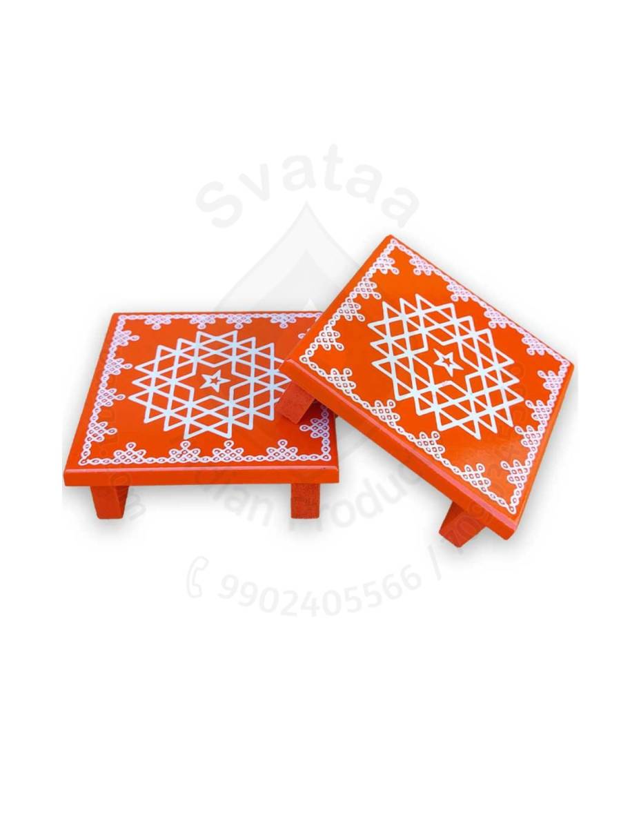 Festive - Peetam Chowki - 8x8 Inches - Set of 2 - Square - Orange Color | Design - Aishwarya Chakram