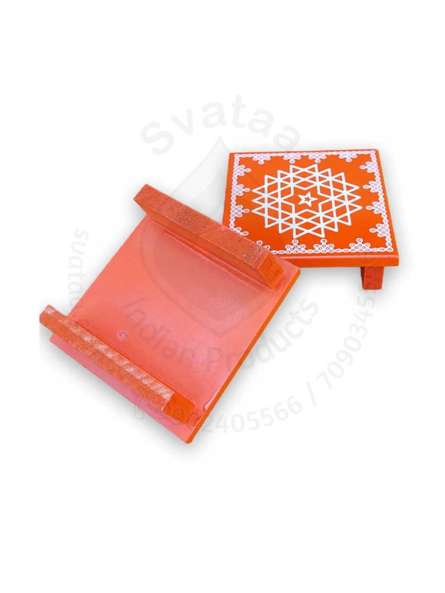 Festive - Peetam Chowki - 8x8 Inches - Set of 2 - Square - Orange Color | Design - Aishwarya Chakram