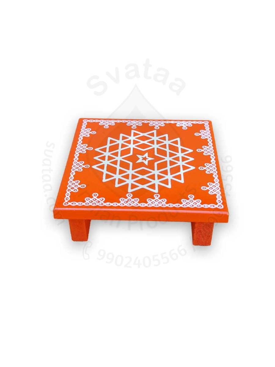 Festive - Peetam Chowki - 8x8 Inches - Set of 2 - Square - Orange Color | Design - Aishwarya Chakram